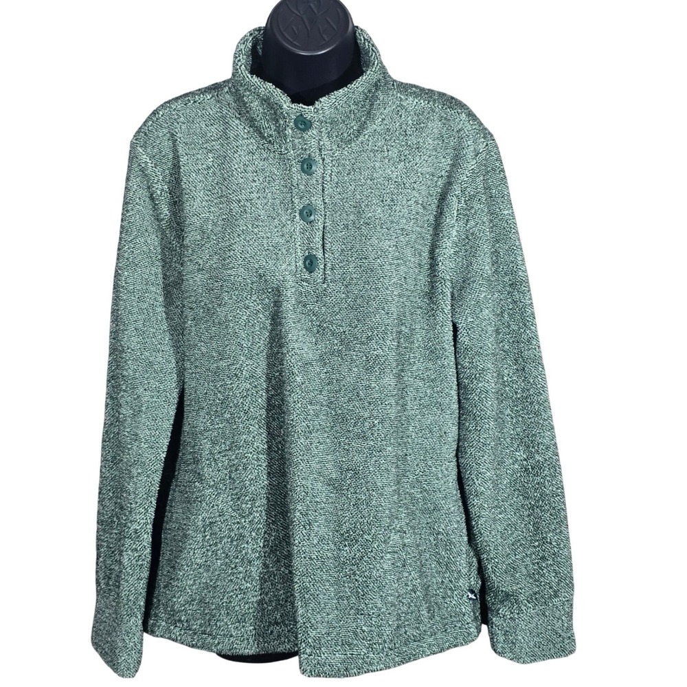 Eddie Bauer Green Textured Fleece 4-Button Pullover Sweater Gorpcore Size L